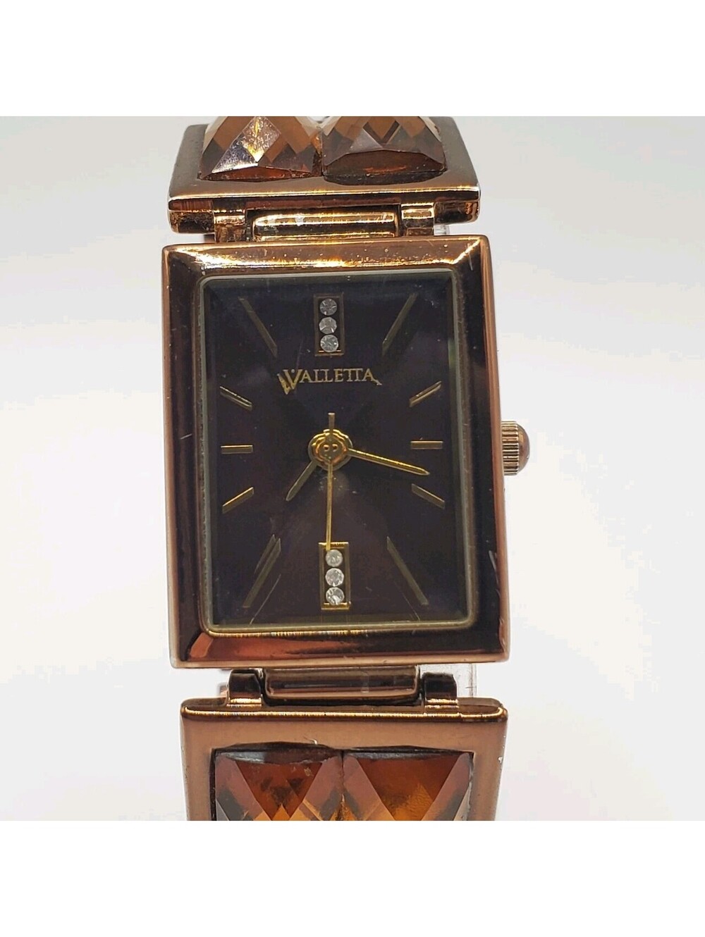Valletta Rectangle Prisim Watch Women 21mm Bronze Tone New Battery